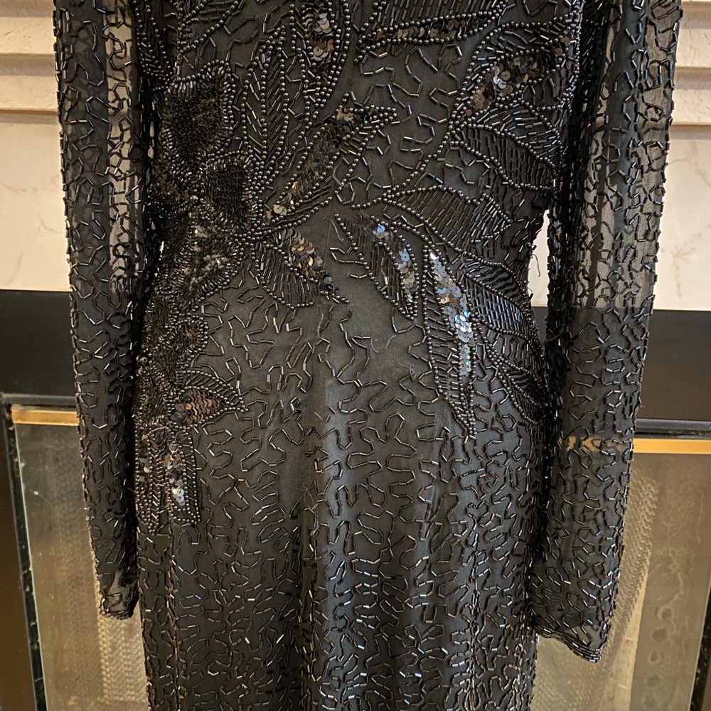 Jacqueline Ferrar Vintage Elegant Silk Beaded Mini Evening Dress, Black, Size 10 - Picture 8 of 11